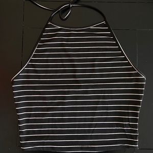 SHEIN halter crop top black & white stripes